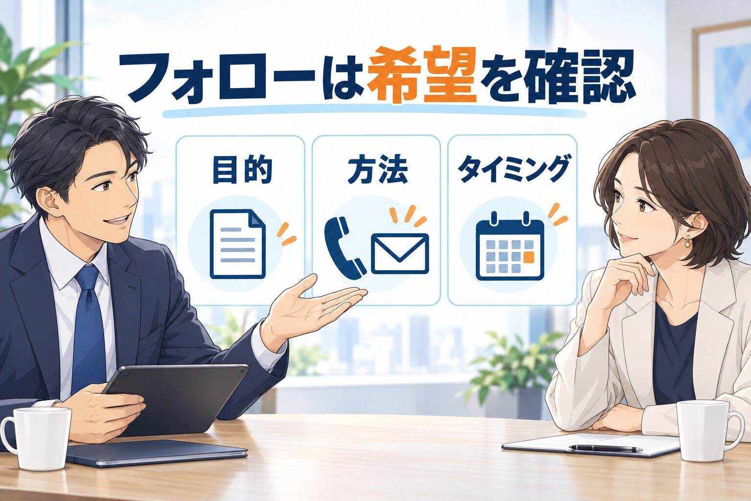 フォローの目的・方法・タイミングを顧客と確認する