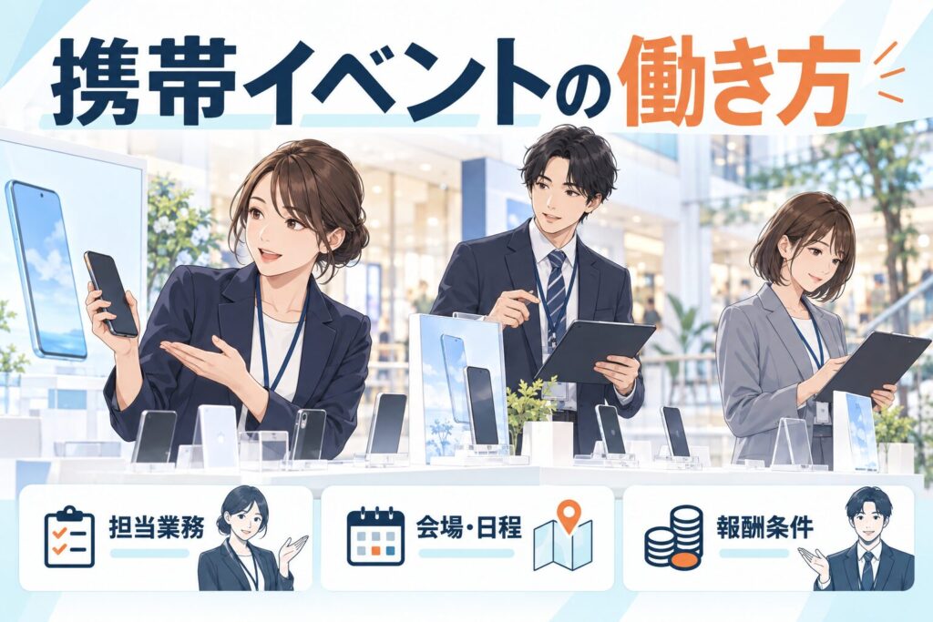 携帯イベントの担当業務、会場と日程、報酬条件を確認する
