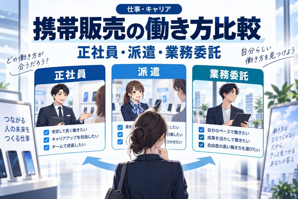 携帯販売は正社員・派遣・業務委託どれがいい？徹底比較