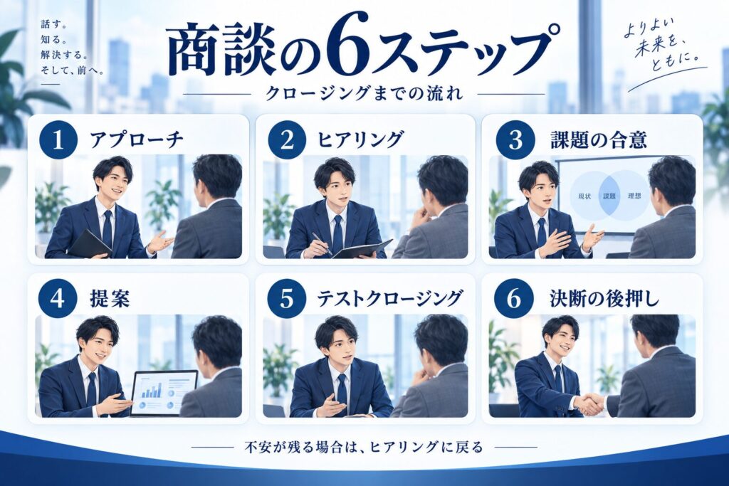 クロージングまでの流れを図解｜商談6ステップの全体像